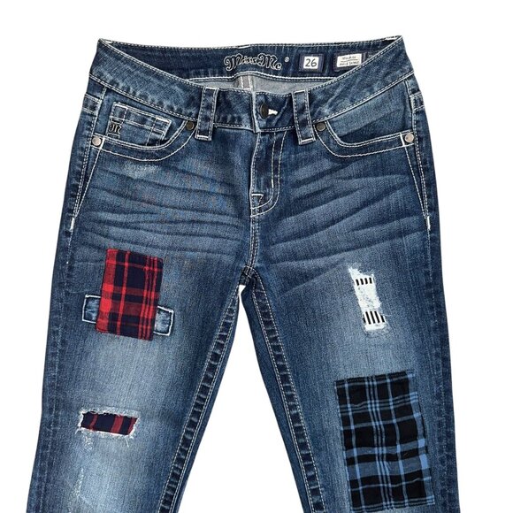 Miss Me MS5151AK348 Ankle Skinny Womens Jeans 26 26 Patches Patched Distressed - Picture 2 of 7